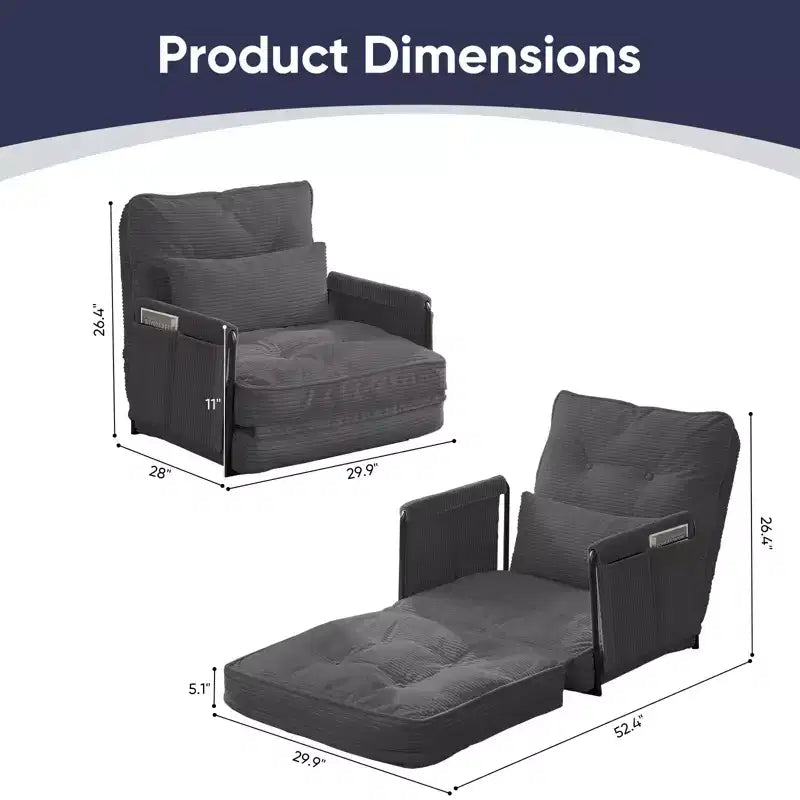 Mjkone Divano letto singolo pieghevole multifunzione, letto futon, divano pigro con cuscini, schienale regolabile in 6 posizioni