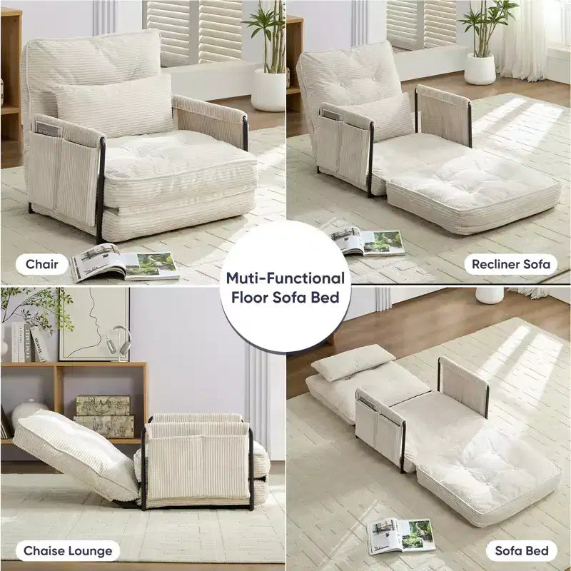 Mjkone Divano letto singolo pieghevole multifunzione, letto futon, divano pigro con cuscini, schienale regolabile in 6 posizioni