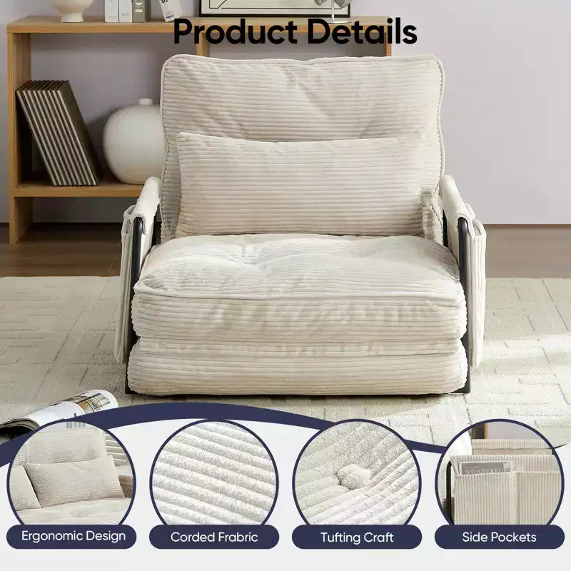 Mjkone Divano letto singolo pieghevole multifunzione, letto futon, divano pigro con cuscini, schienale regolabile in 6 posizioni