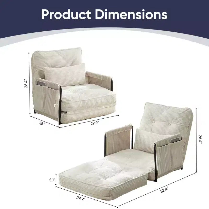 Mjkone Divano letto singolo pieghevole multifunzione, letto futon, divano pigro con cuscini, schienale regolabile in 6 posizioni