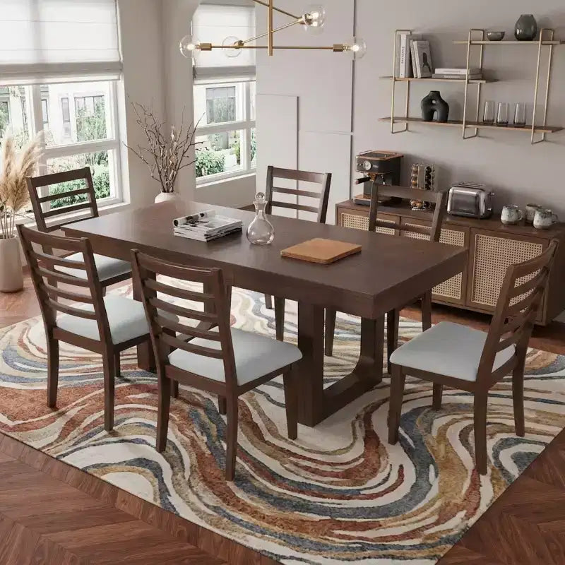 Set da Pranzo Merax da 7 Pezzi con Tavolo Allungabile e 6 Sedie Imbottite