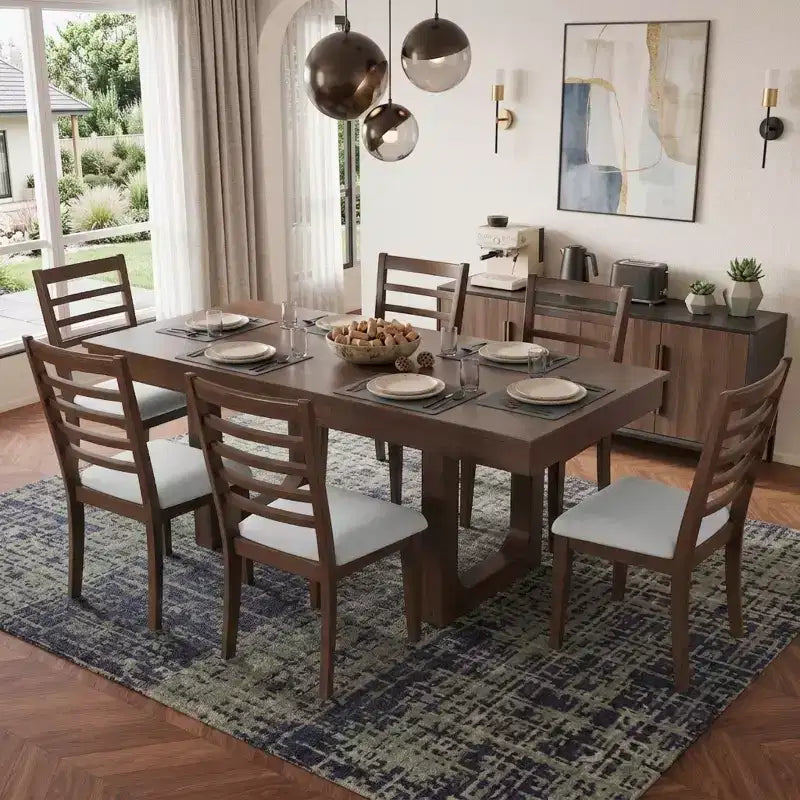 Merax 7-Piece Extendable Dining Table Set with 6 Upholstered Seat Chairs