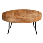 Tavolino Royal Hampton in legno di mango lavorato a mano, piano rotondo, gambe angolate in metallo nero, 81 cm -