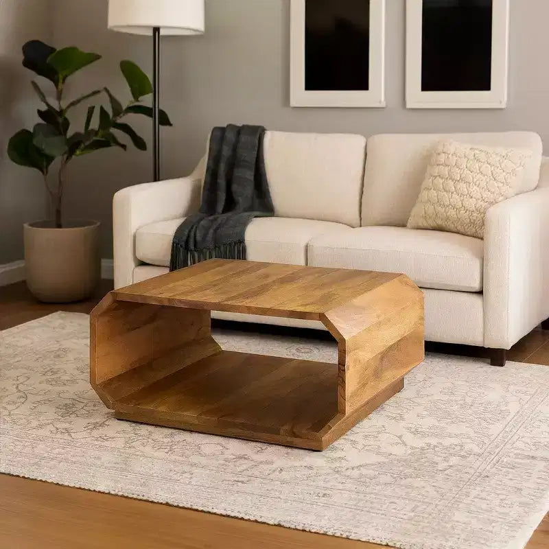 Tavolino da caffè Royal Hampton a cubo cavo realizzato a mano in legno di mango marrone naturale, 76 cm -