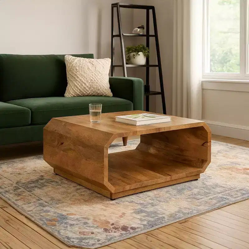 Tavolino da caffè Royal Hampton a cubo cavo realizzato a mano in legno di mango marrone naturale, 76 cm -