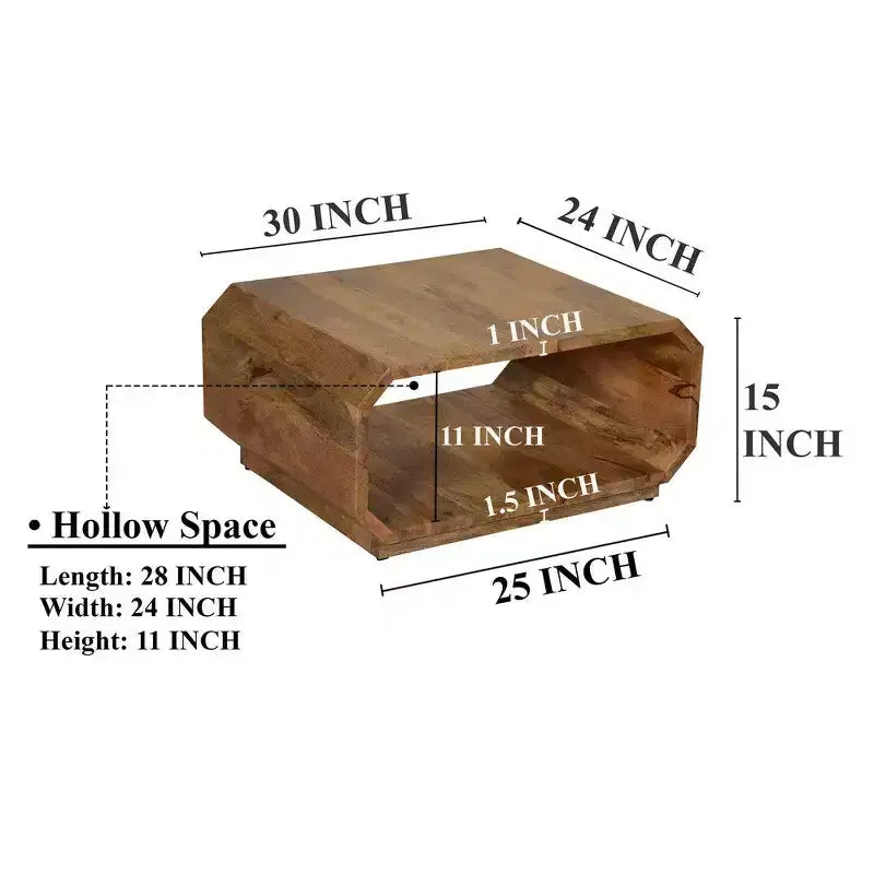 Tavolino da caffè Royal Hampton a cubo cavo realizzato a mano in legno di mango marrone naturale, 76 cm -