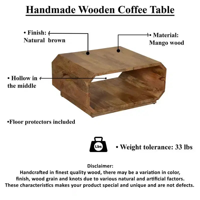 Tavolino da caffè Royal Hampton a cubo cavo realizzato a mano in legno di mango marrone naturale, 76 cm -