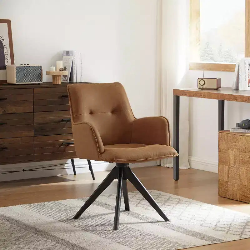 Sedie da ufficio girevoli Art Leon in similpelle con gambe in legno di quercia