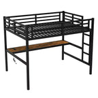 Lit mezzanine en métal Twin XL/Full avec prise de courant et lumières LED, bureau peu encombrant et design silencieux, noir - Certifié CPC - ModernLuxe