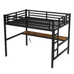 Lit mezzanine en métal Twin XL/Full avec prise de courant et lumières LED, bureau peu encombrant et design silencieux, noir - Certifié CPC - ModernLuxe