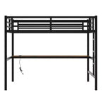 Lit mezzanine en métal Twin XL/Full avec prise de courant et lumières LED, bureau peu encombrant et design silencieux, noir - Certifié CPC - ModernLuxe