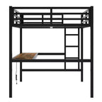 Lit mezzanine en métal Twin XL/Full avec prise de courant et lumières LED, bureau peu encombrant et design silencieux, noir - Certifié CPC - ModernLuxe