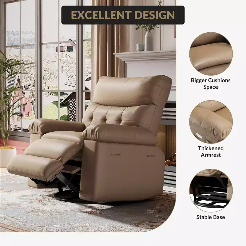 Fauteuil inclinable manuel, pivotant à 360° en similicuir avec poche latérale pour salon et salle de cinéma maison