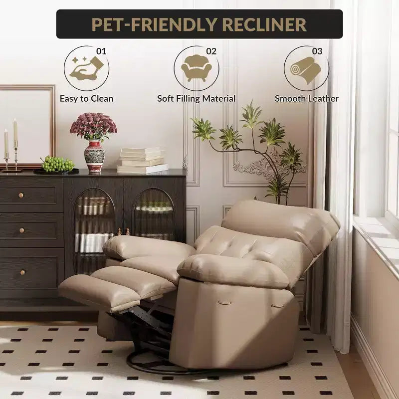 Fauteuil inclinable manuel, pivotant à 360° en similicuir avec poche latérale pour salon et salle de cinéma maison