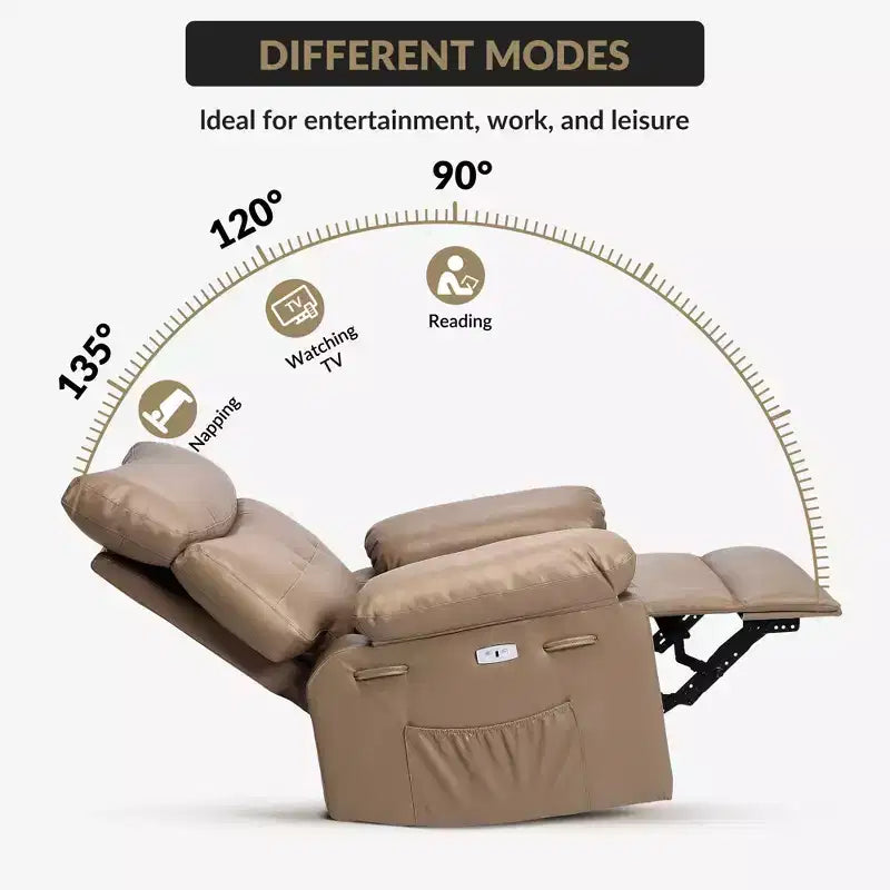 Fauteuil inclinable manuel, pivotant à 360° en similicuir avec poche latérale pour salon et salle de cinéma maison