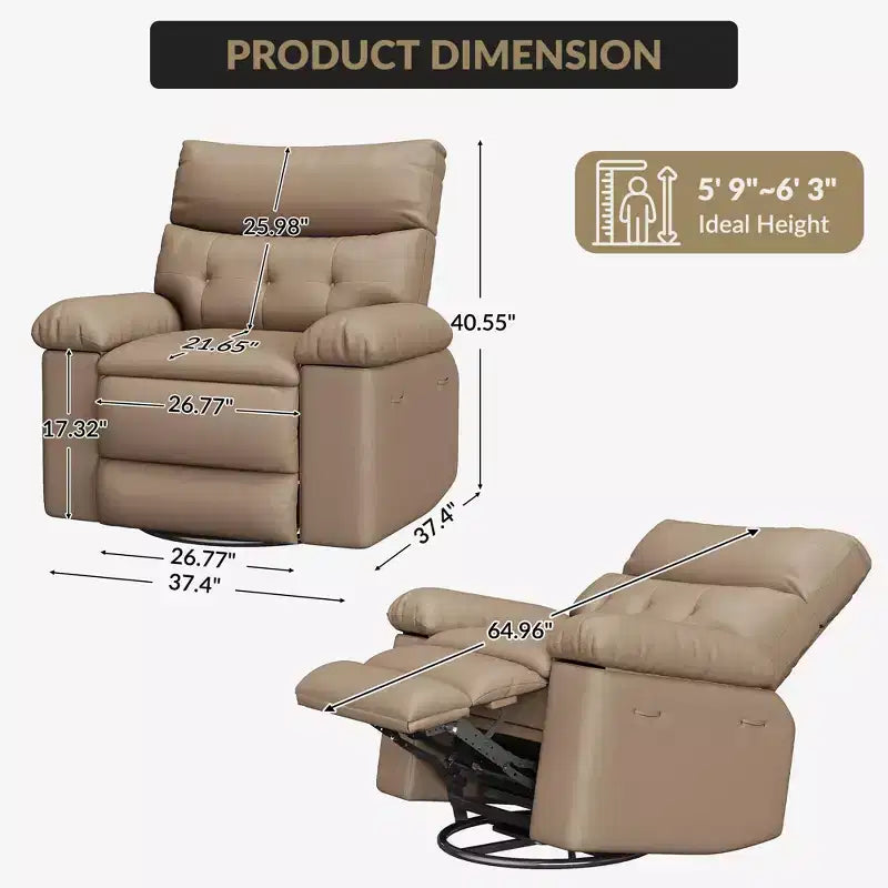 Fauteuil inclinable manuel, pivotant à 360° en similicuir avec poche latérale pour salon et salle de cinéma maison