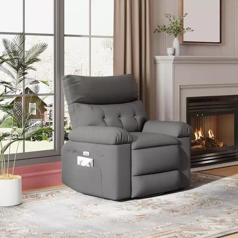 Fauteuil inclinable manuel, pivotant à 360° en similicuir avec poche latérale pour salon et salle de cinéma maison