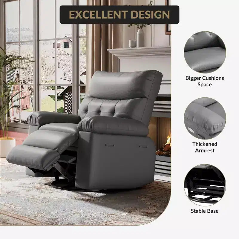 Fauteuil inclinable manuel, pivotant à 360° en similicuir avec poche latérale pour salon et salle de cinéma maison