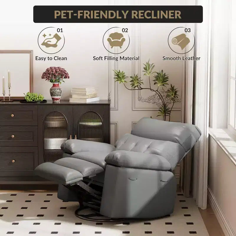 Fauteuil inclinable manuel, pivotant à 360° en similicuir avec poche latérale pour salon et salle de cinéma maison