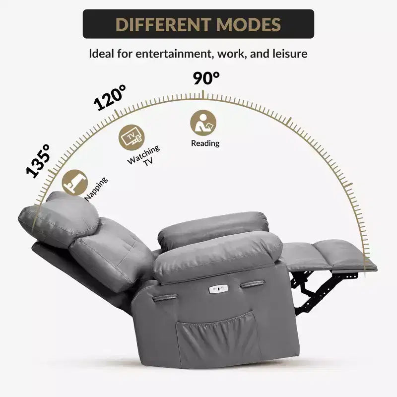 Fauteuil inclinable manuel, pivotant à 360° en similicuir avec poche latérale pour salon et salle de cinéma maison