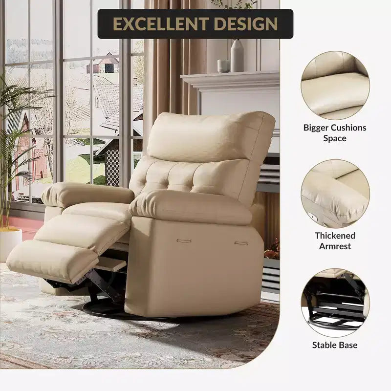 Fauteuil inclinable manuel, pivotant à 360° en similicuir avec poche latérale pour salon et salle de cinéma maison