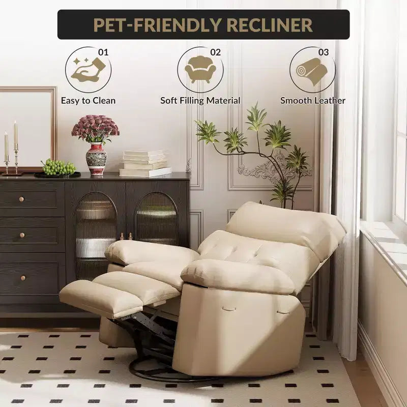 Fauteuil inclinable manuel, pivotant à 360° en similicuir avec poche latérale pour salon et salle de cinéma maison