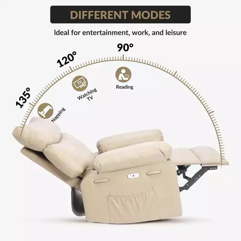 Fauteuil inclinable manuel, pivotant à 360° en similicuir avec poche latérale pour salon et salle de cinéma maison