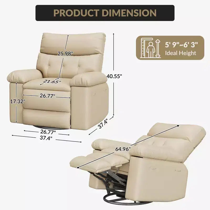 Fauteuil inclinable manuel, pivotant à 360° en similicuir avec poche latérale pour salon et salle de cinéma maison