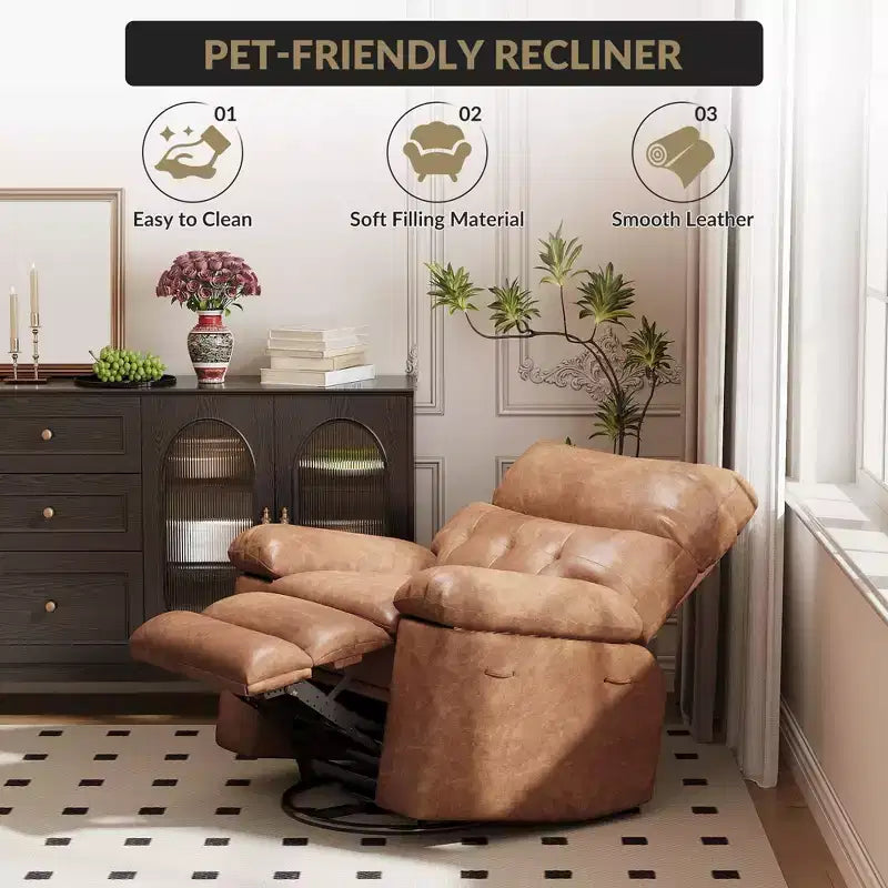 Fauteuil inclinable manuel, pivotant à 360° en similicuir avec poche latérale pour salon et salle de cinéma maison