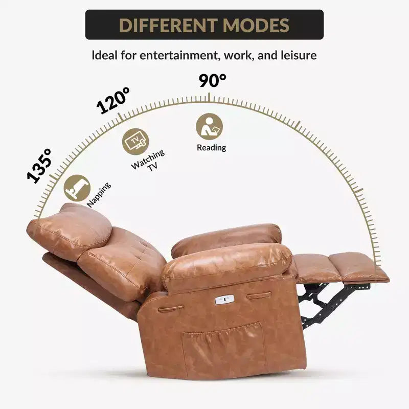 Fauteuil inclinable manuel, pivotant à 360° en similicuir avec poche latérale pour salon et salle de cinéma maison