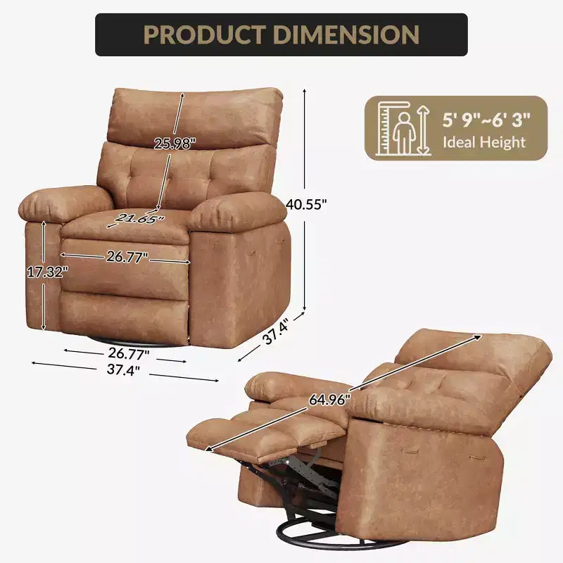 Fauteuil inclinable manuel, pivotant à 360° en similicuir avec poche latérale pour salon et salle de cinéma maison