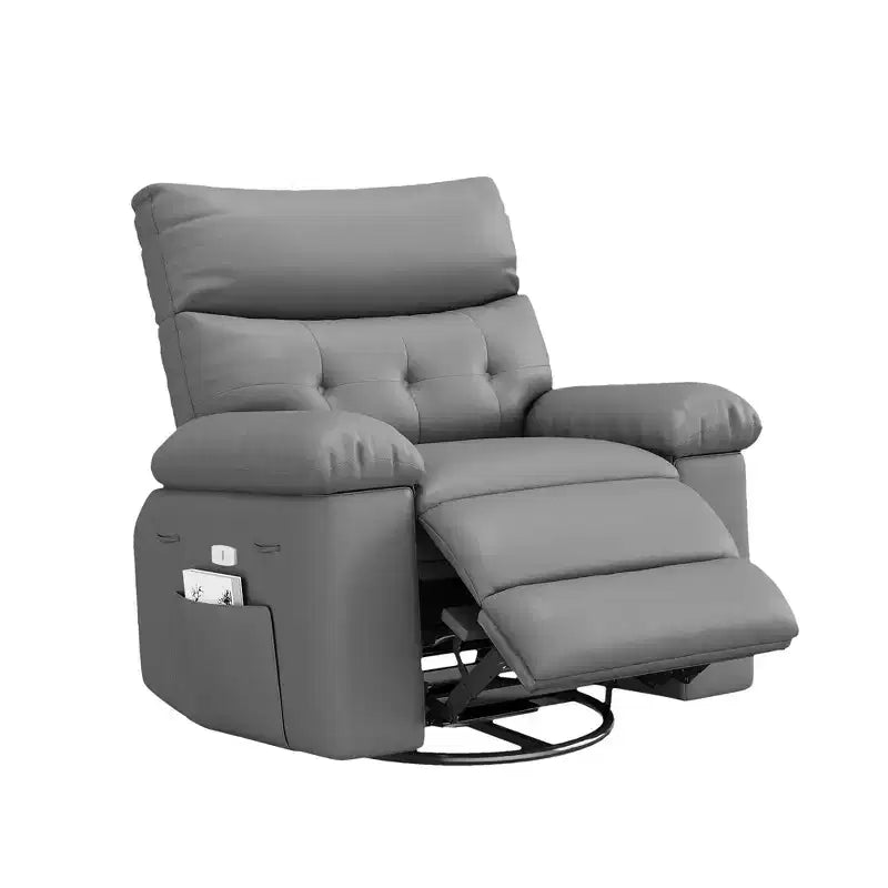 Poltrona Reclinabile Manuale, Girevole a 360° in Pelle PU con Tasca Laterale per Soggiorno e Home Theater