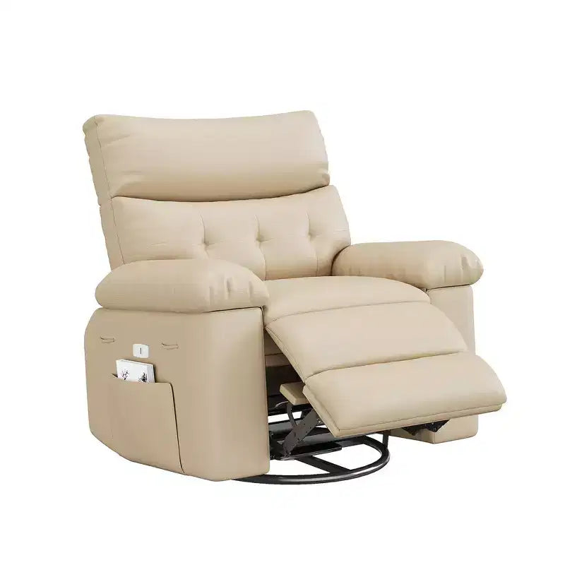 Poltrona Reclinabile Manuale, Girevole a 360° in Pelle PU con Tasca Laterale per Soggiorno e Home Theater