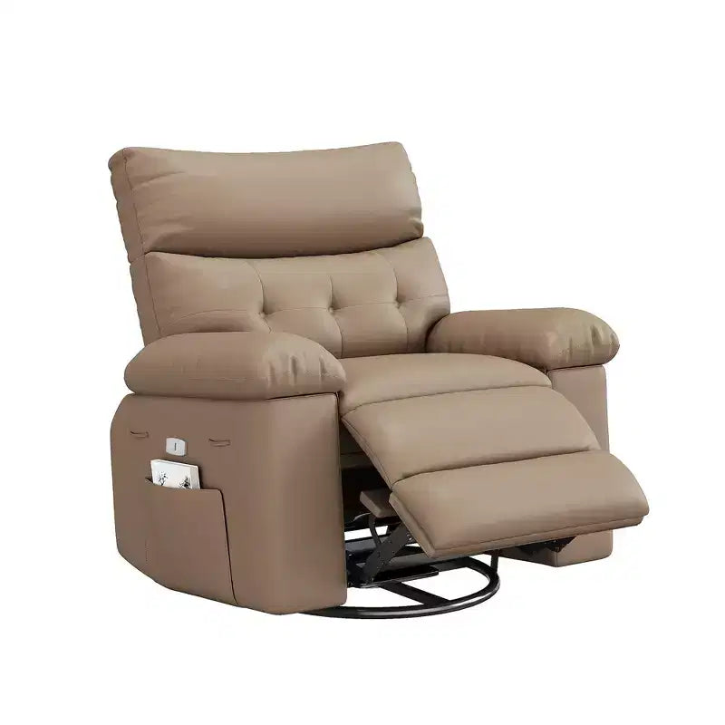 Poltrona Reclinabile Manuale, Girevole a 360° in Pelle PU con Tasca Laterale per Soggiorno e Home Theater