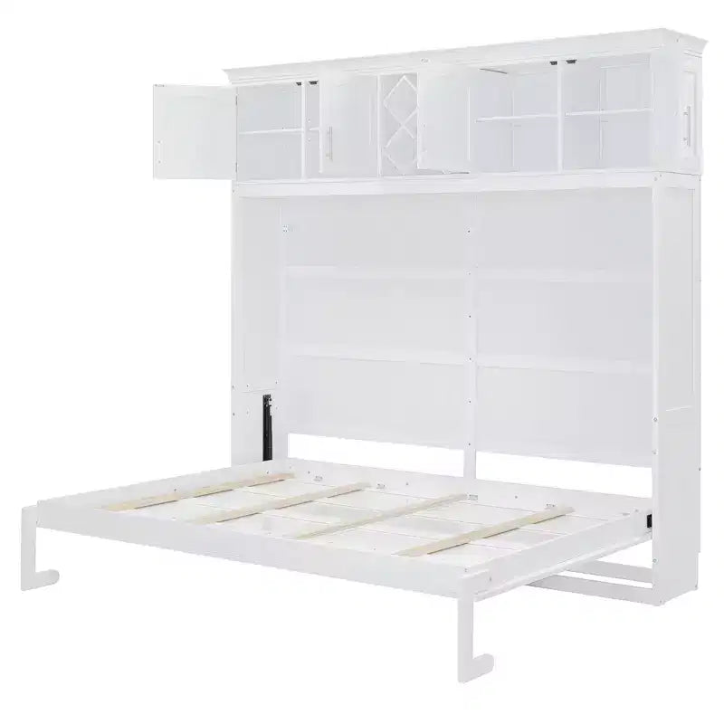 Lit escamotable Queen size CLIHOME avec armoires hautes et casier à vin