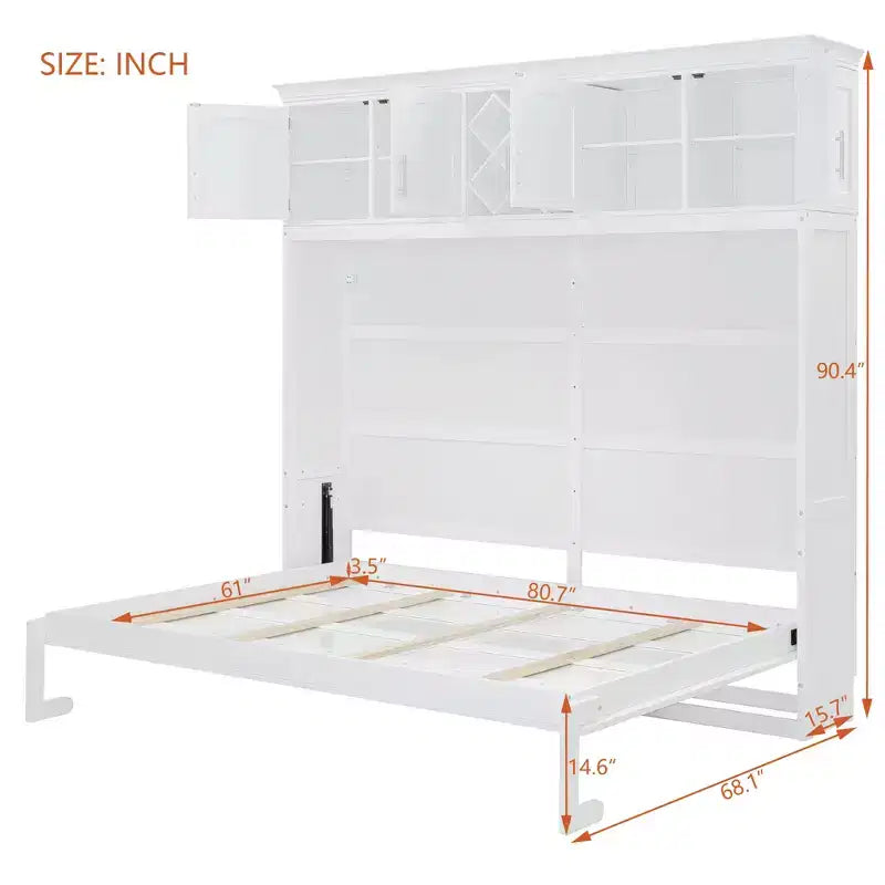Lit escamotable Queen size CLIHOME avec armoires hautes et casier à vin