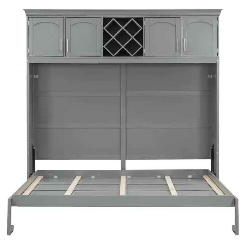 CLIHOME Queen Size Murphy Bed Wall Bed with Top Cabinets & Wine Rack