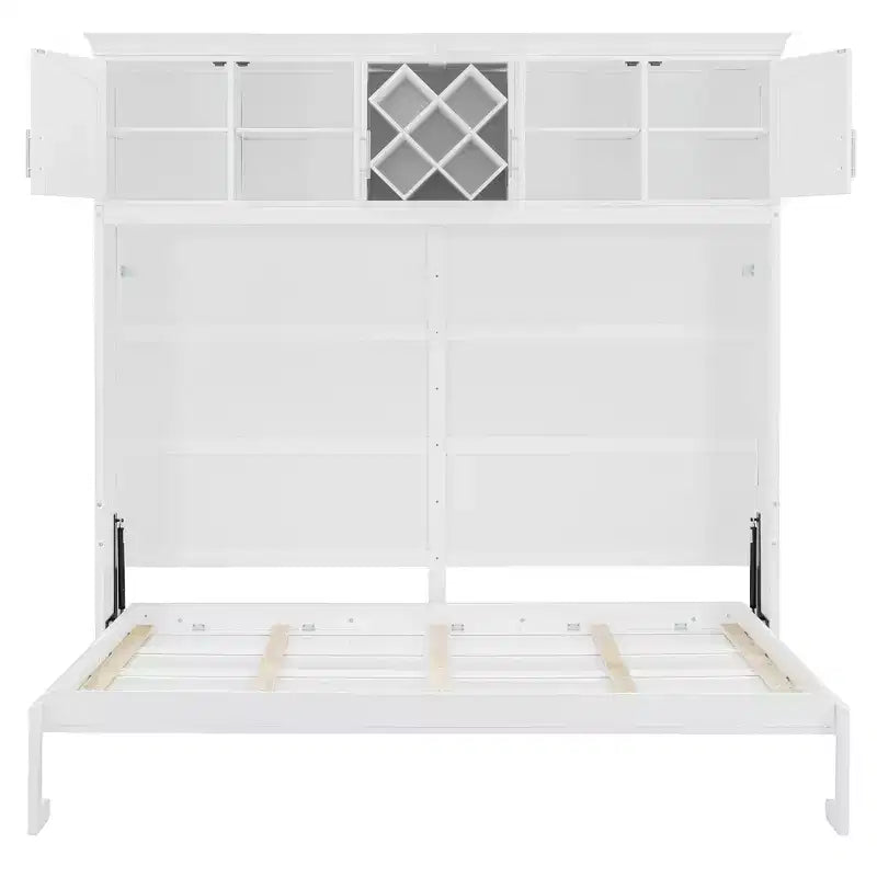 Lit escamotable Queen size CLIHOME avec armoires hautes et casier à vin