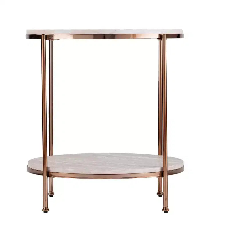 Silas Round Faux Stone End Table - Champagne - SEI