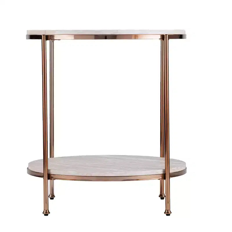 Table d'appoint ronde en fausse pierre Silas - Champagne - SEI