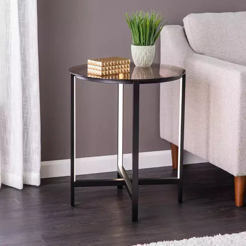Table d'appoint ronde Sandrille avec éclairage LED - Noir - SEI