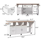 Famapy Table de cuisine mobile multifonctionnelle avec îlot, table de cuisine : Plan de travail pliable et multiples espaces de rangement