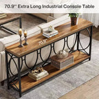 Console extra longue de 70,9 pouces, table de canapé industrielle à 2 niveaux derrière le canapé avec étagère de rangement, console étroite pour le salon
