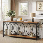 Console extra longue de 70,9 pouces, table de canapé industrielle à 2 niveaux derrière le canapé avec étagère de rangement, console étroite pour le salon
