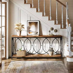 Console extra longue de 70,9 pouces, table de canapé industrielle à 2 niveaux derrière le canapé avec étagère de rangement, console étroite pour le salon