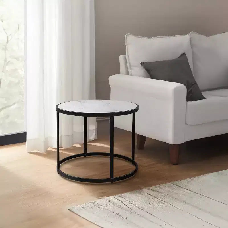 Tavolino laterale Royal Hampton da 23 pollici, piano rotondo moderno in marmo, struttura classica in ferro
