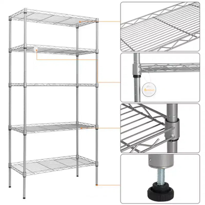 Étagère de rangement à 5 niveaux gris argenté