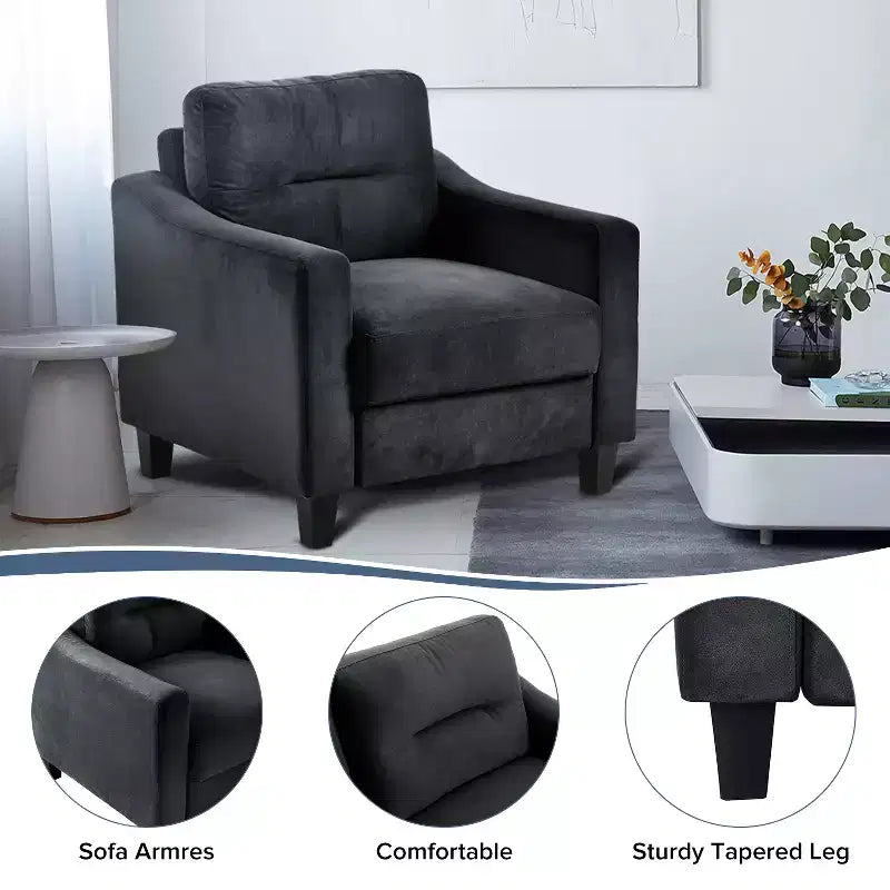 MAYEERTY Divano Comodo in Velluto Nero Monoposto per Soggiorno Camera da Letto Ufficio Spazi Piccoli