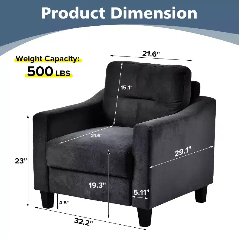 MAYEERTY Divano Comodo in Velluto Nero Monoposto per Soggiorno Camera da Letto Ufficio Spazi Piccoli