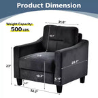 MAYEERTY Divano Comodo in Velluto Nero Monoposto per Soggiorno Camera da Letto Ufficio Spazi Piccoli